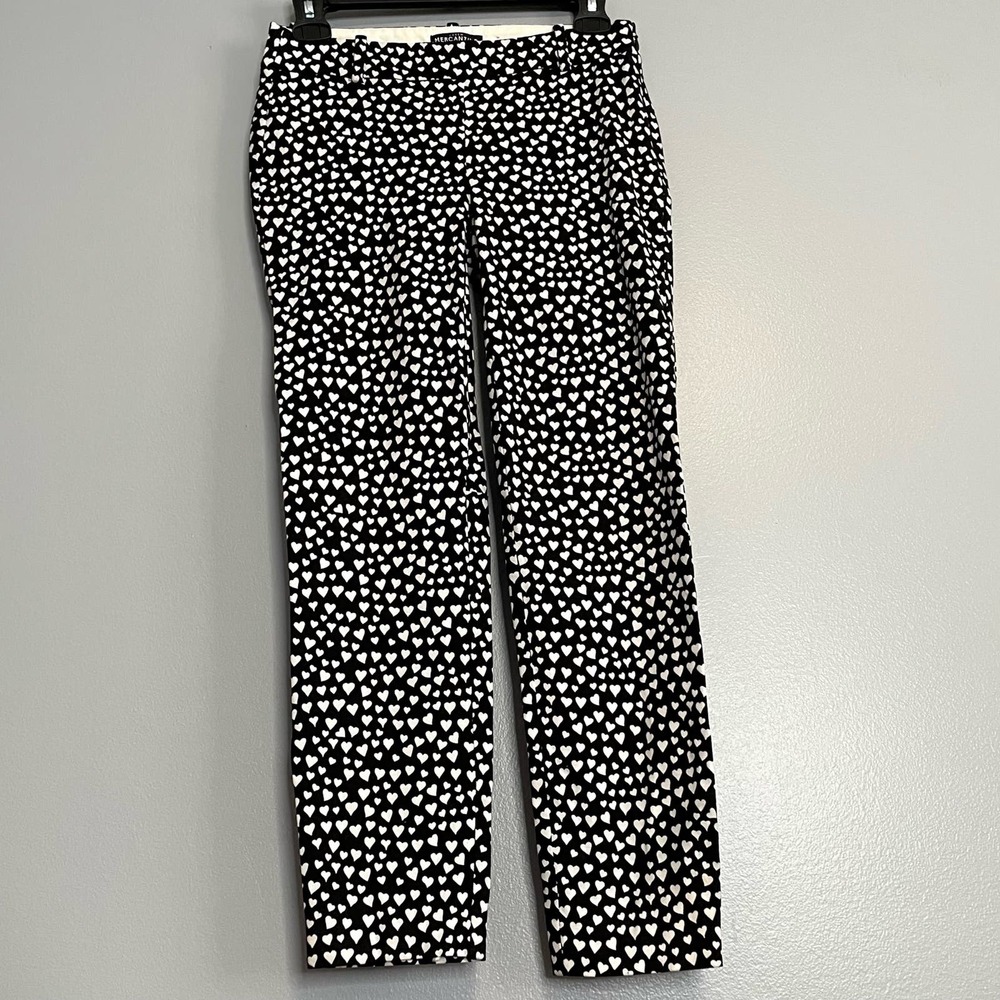 J Crew Black White Heart Print Minnie Cropped Leg Dress Pants 00